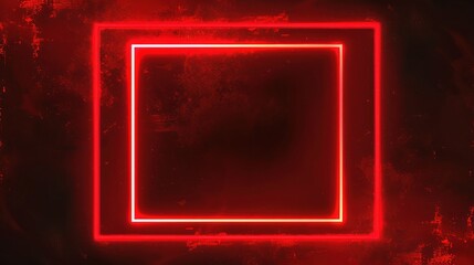 Red Neon Square Frame on Dark Background