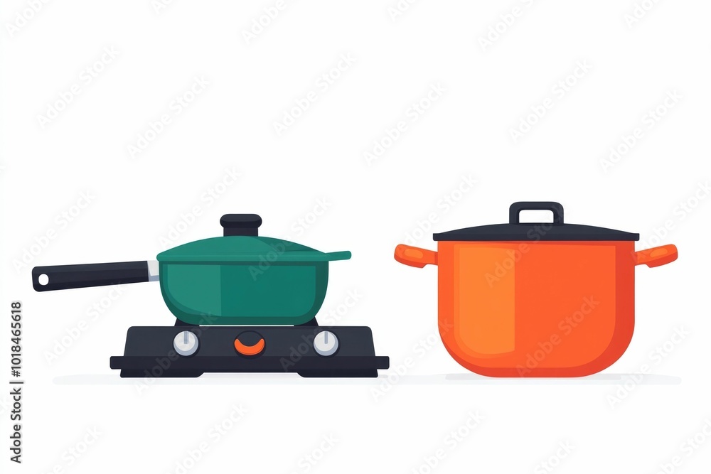 Poster this image showcases a simple icon design featuring a camp stove gas canister and frying pan grouped