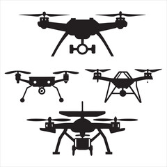 set of drone vector illustration black silhouette drones collection
