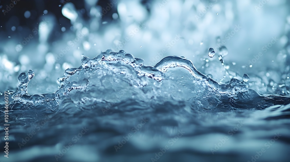 Poster captivating microscopic water molecules in dynamic motion representing the essence of life and scien