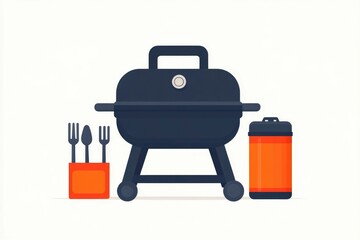 Portable Grill Utensils and Fuel Canister Icon in Modern Clean Style Isolated on White Background  Barbeque Picnic and Outdoor Cooking Equipment Graphic Design Element