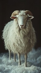 Obraz premium Close-up Portrait of a Fluffy White Sheep