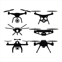 set of drone vector illustration black silhouette drones collection