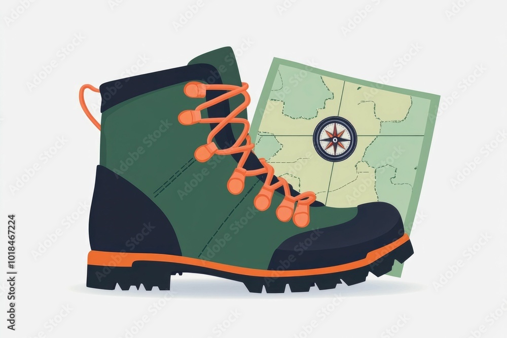 Poster this simple icon depicts a hiking boot map and compass grouped together symbolizing the essential eq