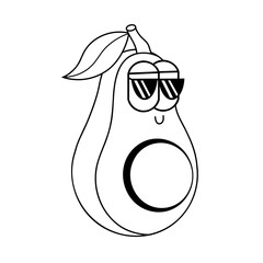 Doodle cute character avocado sticker illustration outline