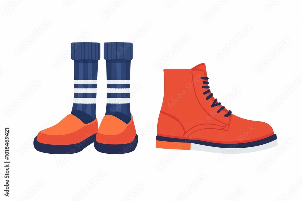 Poster stylish icon set featuring a pair of shoes socks and a hat designed in a simple flat style and isola