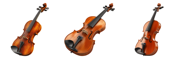 Wooden violin isolated on a transparent background perfect for music-themed illustrations or classical-themed designs.