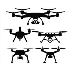 set of drone vector illustration black silhouette drones collection