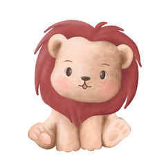 a portrait if cute baby lion sitting gesture illustration