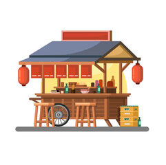 Yatai Japanese Food Stall Cartoon Illustration Vector