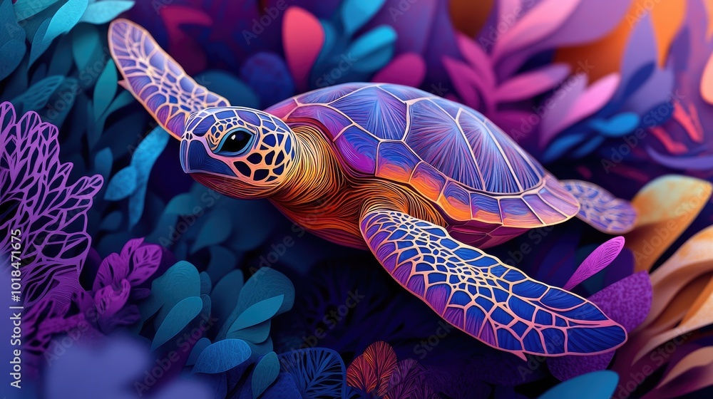 Poster turtles in natural habitat swimming gracefully through the water showcasing their unique patterns an