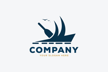 Sailboat wave logo, boat symbol design vector