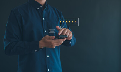 User give rating to service experience on online application, Customer can evaluate quality of service leading to reputation ranking of business.Customer review satisfaction feedback survey concept.