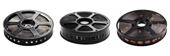 Film reel isolated on a transparent background perfect for entertainment-themed illustrations or cinema designs.