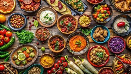 Fototapeta premium A colorful selection of iconic dishes representing the rich tapestry of global cuisines and the cultural heritage that influences our culinary traditions.