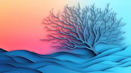 Tree branches outlined against a vibrant blue sky in a vertical composition Tree branches silhouette against a bright blue sky vertical composition