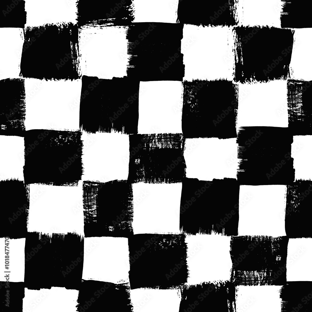 Poster vector checkerboard pattern. seamless black and white brush stroke background. checkered print with 