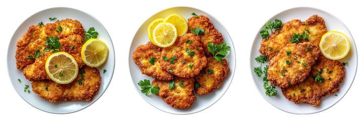 Fried chicken cutlet isolated on a transparent background perfect for food-themed illustrations or restaurant advertisements.