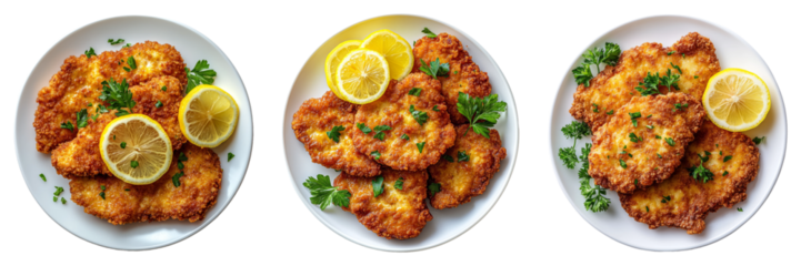 Fried chicken cutlet isolated on a transparent background perfect for food-themed illustrations or restaurant advertisements.