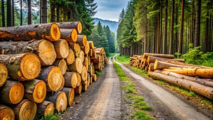 Logs cut from trees planted along road for increased visibility during driving, logs, trees, road, visibility