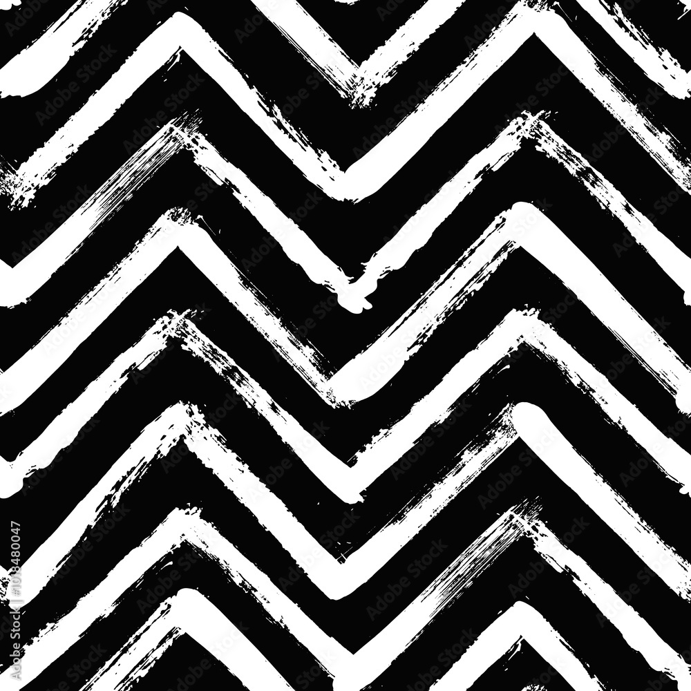 Aufkleber vector chevron pattern. seamless black and white brush stroke background. zig zag print with distres