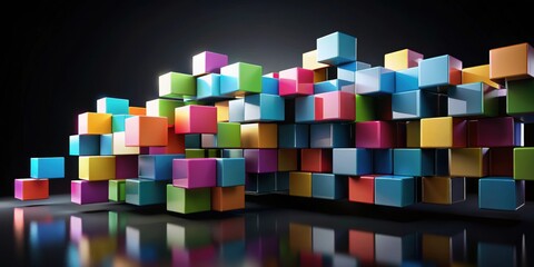 Abstract geometric blocks on black background, render, geometric, abstract, shapes, blocks, black background,render, art, design