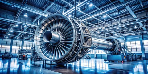 Fototapeta premium Futuristic rotor plane engine being manufactured in high-tech factory, technology, futuristic, rotor, engine