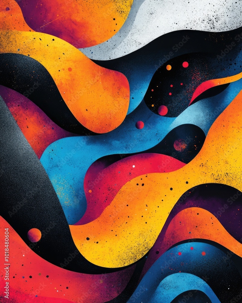 Aufkleber captivating digital artwork featuring a typographic design with vibrant fluid shapes and bold pop ar