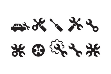 Auto service icon set Vector illustration.Tools icons on white background | Car service icon | emblem isolated on white background, Flat style for graphic and web design, logo. 