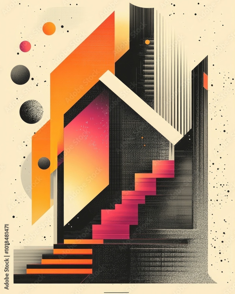 Poster captivating minimalist poster featuring a dynamic composition of symbolic geometric patterns blendin