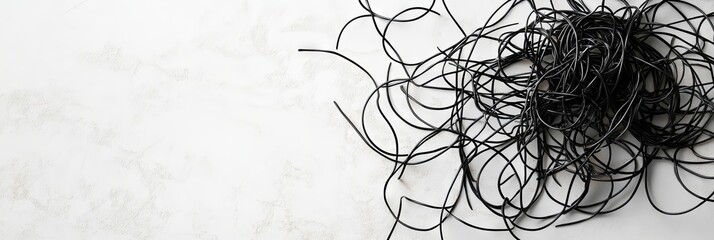 Tangled Black Wires on White Background - Abstract Minimalist Texture