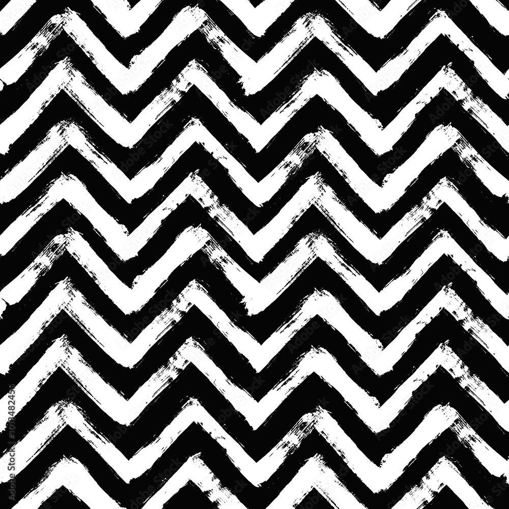 Aufkleber vector chevron pattern. seamless black and white brush stroke background. zig zag print with distres