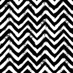 Vector chevron pattern. Seamless black and white brush stroke background. Zig zag print with distress texture. Painted ornament for kids. Childish design