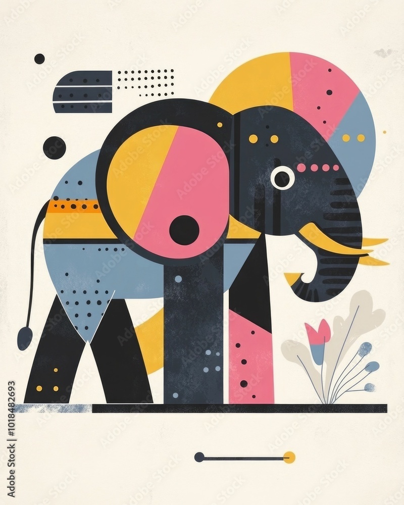 Poster minimalist animal poster featuring a stylized elephant design with bold geometric patterns and clean