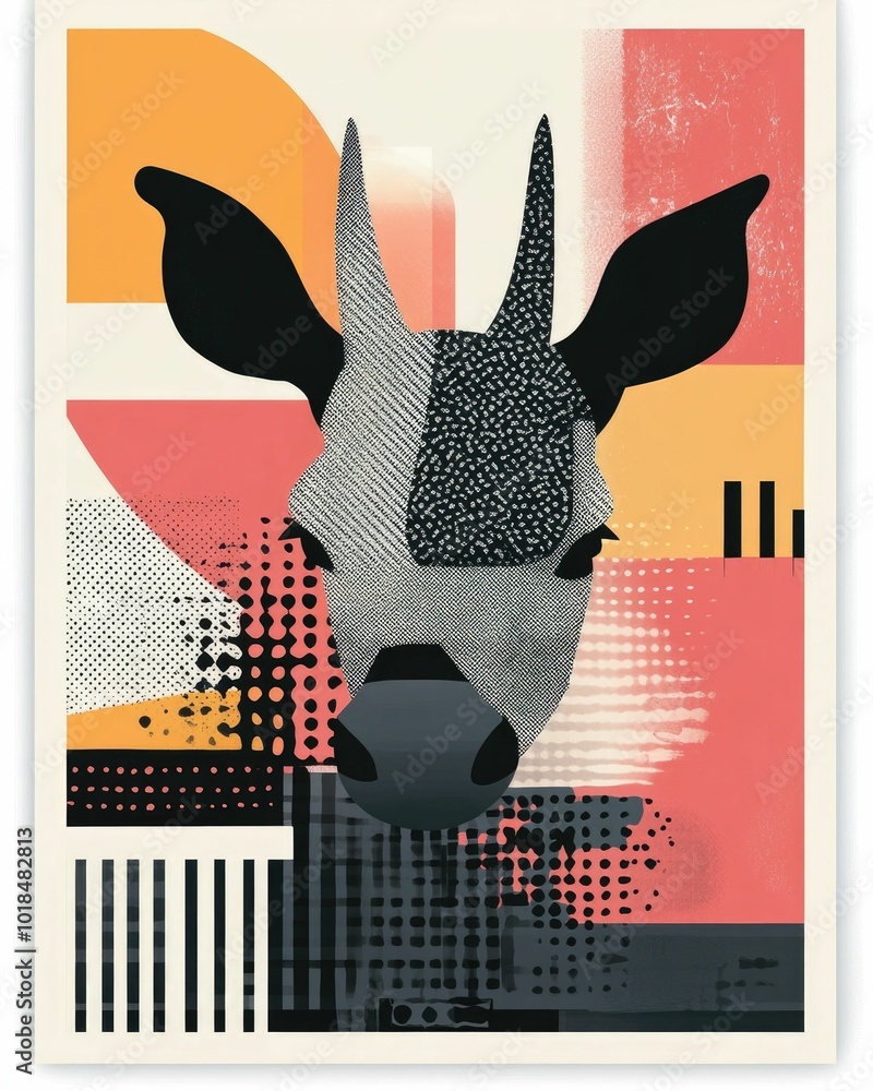 Poster minimalist animal poster featuring bold geometric patterns abstract shapes and clean lines in a soft
