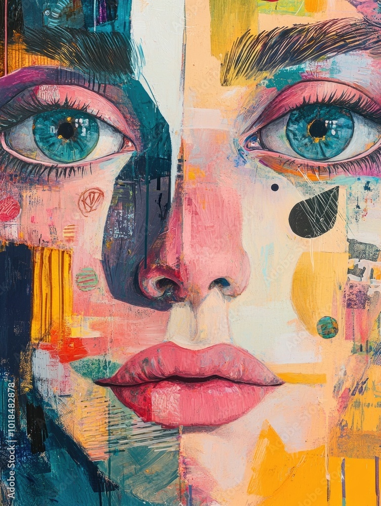Aufkleber visually striking surreal portrait featuring fragmented facial features floating eyes and abstract s