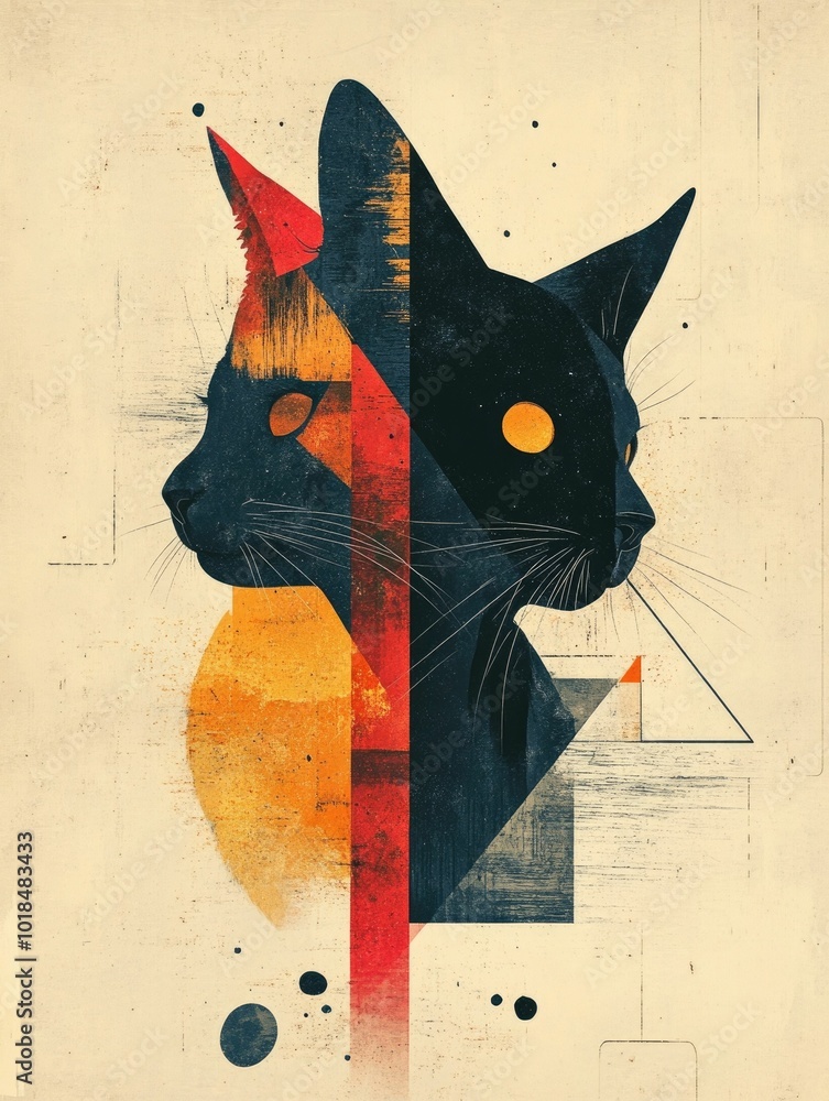 Poster captivating minimalist poster design featuring abstract animal shapes blended with symbolic geometri