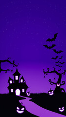 Halloween background for party invitation. orange halloween banner or background with cutest pumpkins spider and bats. Silhouette image on the theme of Halloween, grass and spiders. 3D Rendering