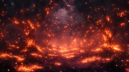 Enchanted Forest Path Illuminated by Glowing Fireflies and Mist