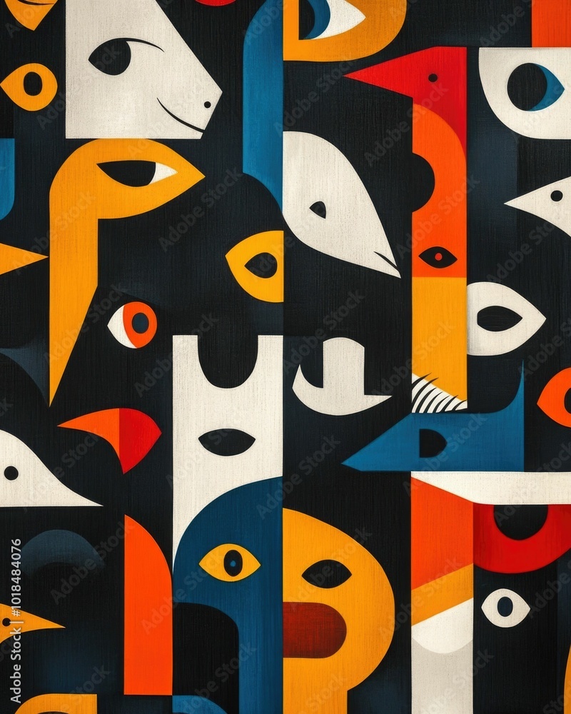 Poster captivating geometric animal silhouettes blending minimalist design with vibrant pop art color influ