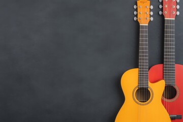 Fototapeta premium Close-up of a child playing an acoustic guitar, wearing a yellow jacket.