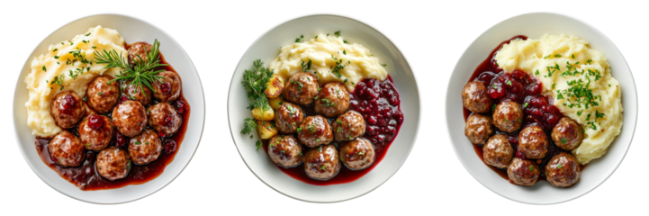 Swedish meatballs isolated on a transparent background perfect for food-themed illustrations or culinary designs.