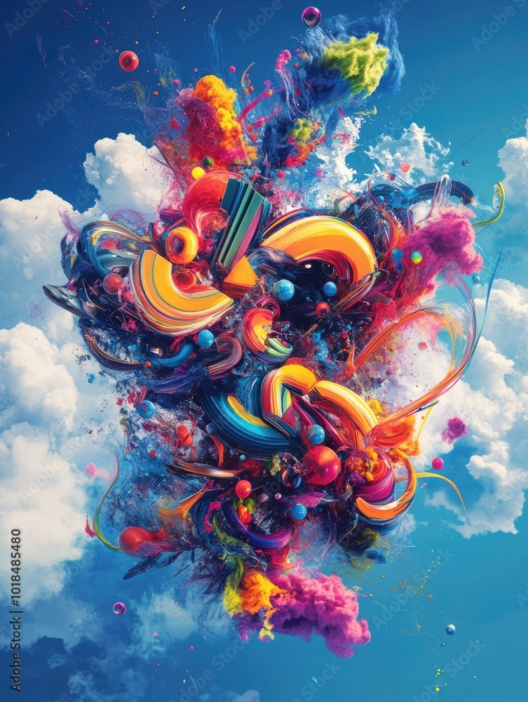 Poster surreal and visually captivating typographic poster design featuring abstract shapes and forms that 