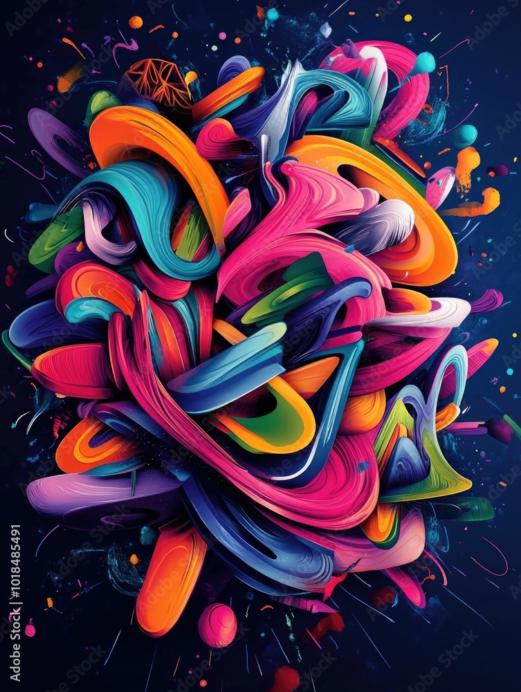 Poster surreal and captivating typographic poster design featuring dynamic fluid shapes that morph and tran
