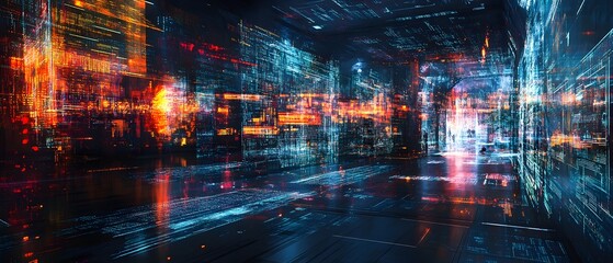 Futuristic Neon Lit City Streetscape with Abstract Lights and Motion Blur