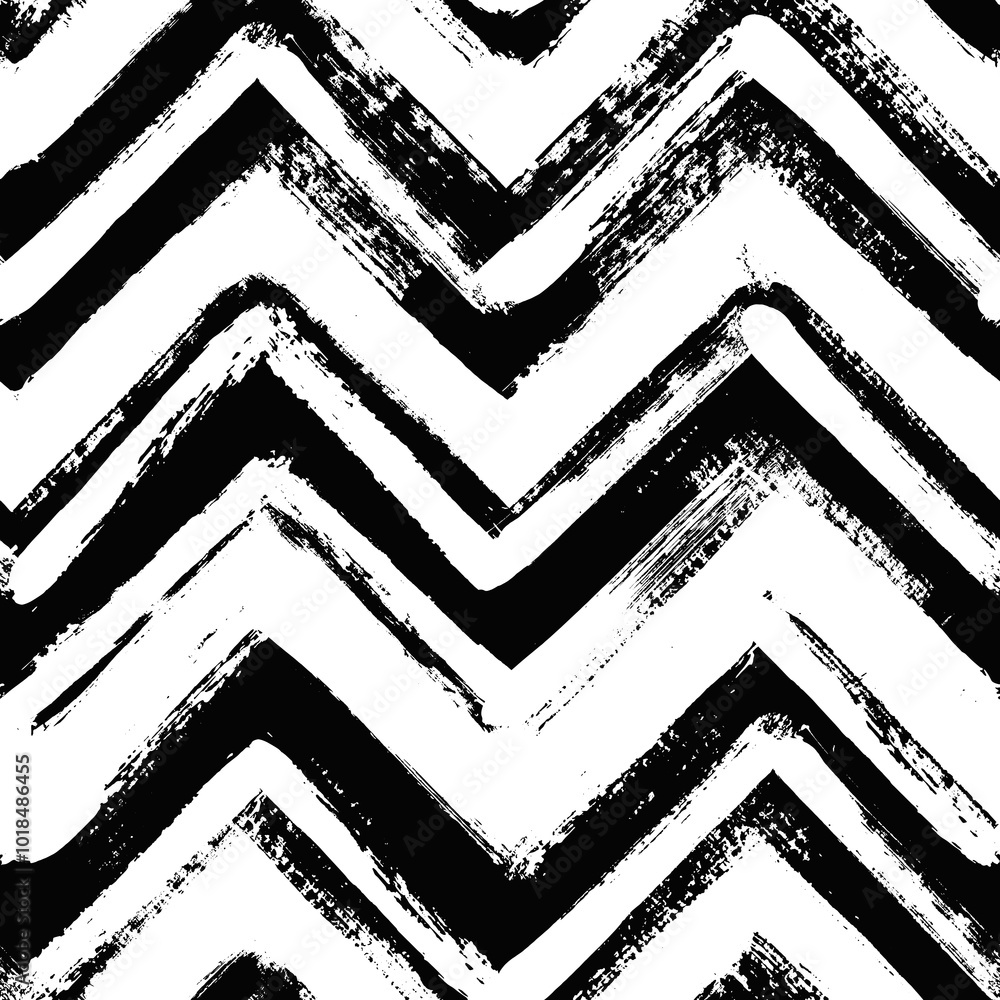 Aufkleber vector chevron pattern. seamless black and white brush stroke background. zig zag print with distres