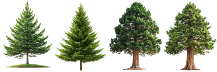 Collection of Large Pine trees isolated on transparent background