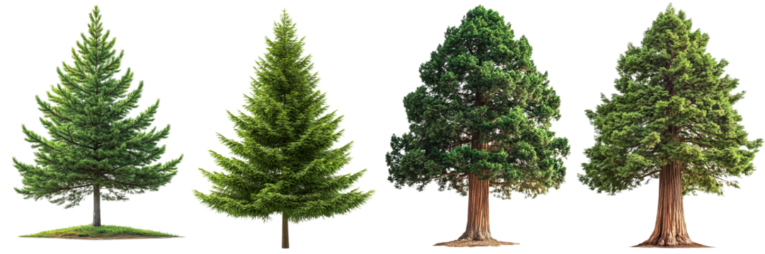 Collection of Large Pine trees isolated on transparent background