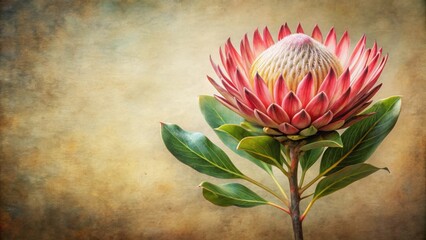 Vintage painting of an African protea flower , protea, vintage, painting, African, flower, flora, botanical, artwork, retro
