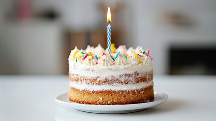 A naked birthday cake with subtle decoration, showcased on a plain backdrop. A subtly decorated naked birthday cake on a plain background adds an elegant touch.